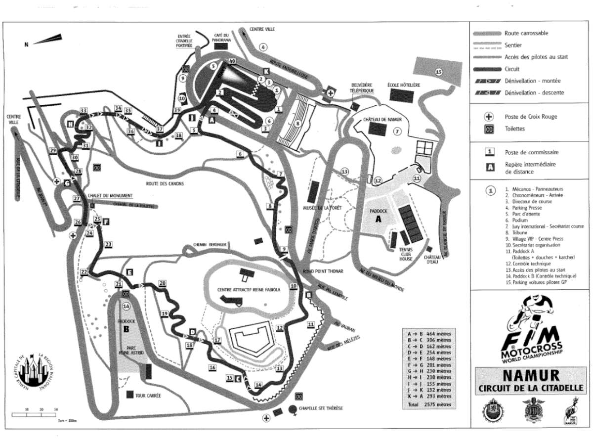 Plan du circuit de motocross de la Citadelle de Namur en 1999